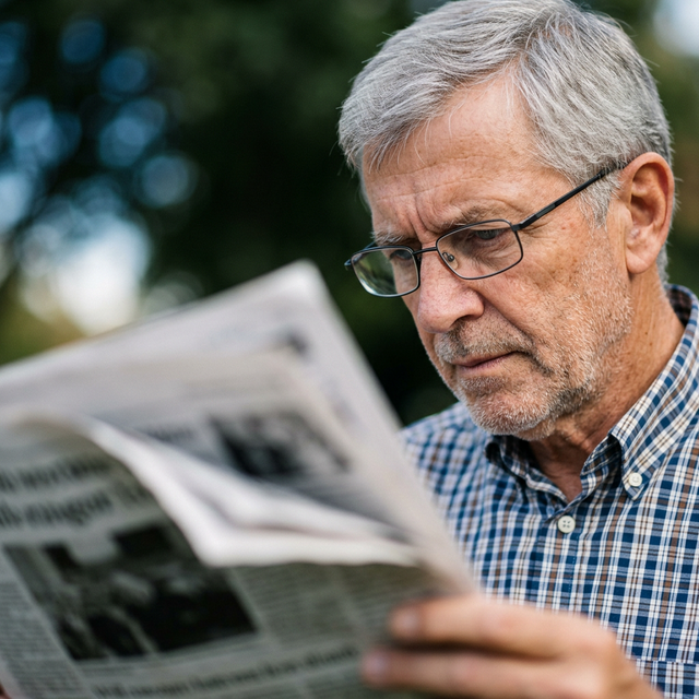 Älterer Herr liest Zeitung