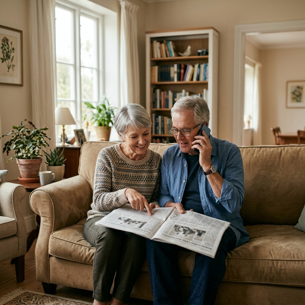 Älteres Ehepaar liest Zeitung